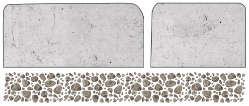 Schema einer neuwertigen Betonsteinoberfläche im Schnitt: die Körnung ist in eine geschlossene, glatte Zementschicht eingebettet
